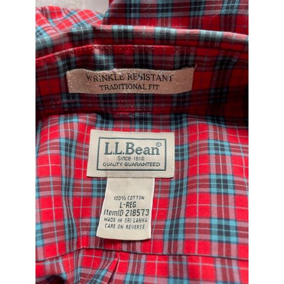 L.L. Bean Size Large Traditional Fit 100% Cotton Red Plaid Long-Sleeve Shirt - Picture 4 of 4